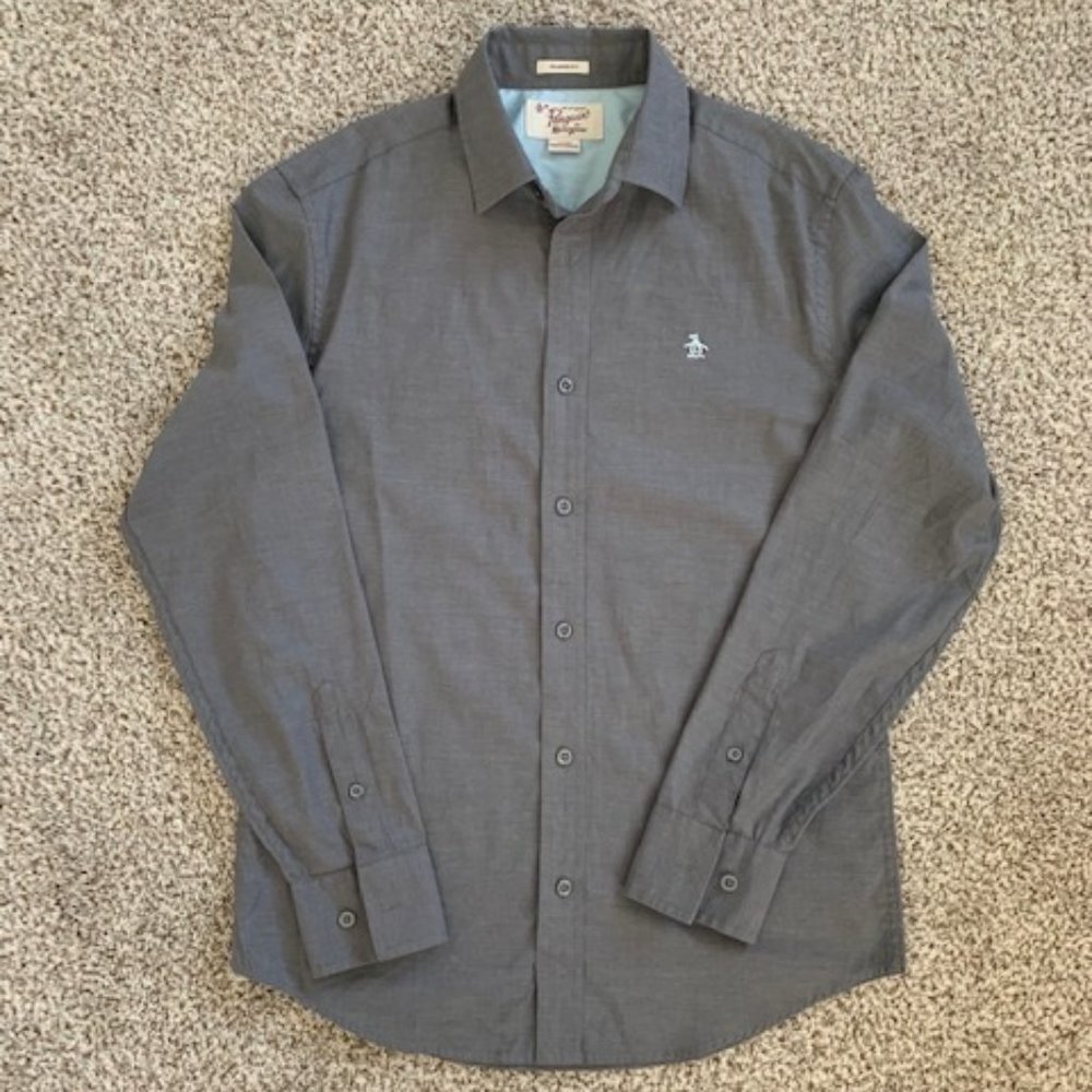 Original Penguin Mens Gray Button Down Shirt